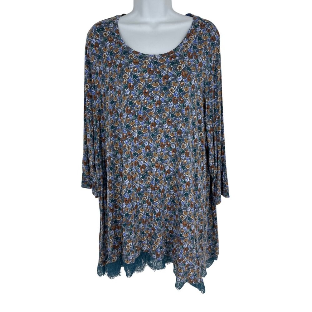 Logo Layers by Lori Goldstein Long Sleeve Tunic Top With Lace Hemline Size 2X